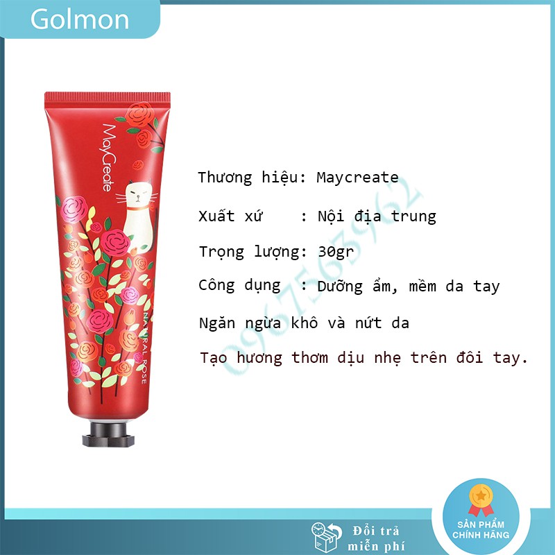 Kem dưỡng da tay MayCreate Perfumed 30g mềm và thơm cấp ẩm mềm da thơm hương hoa tự nhiên GOLMON