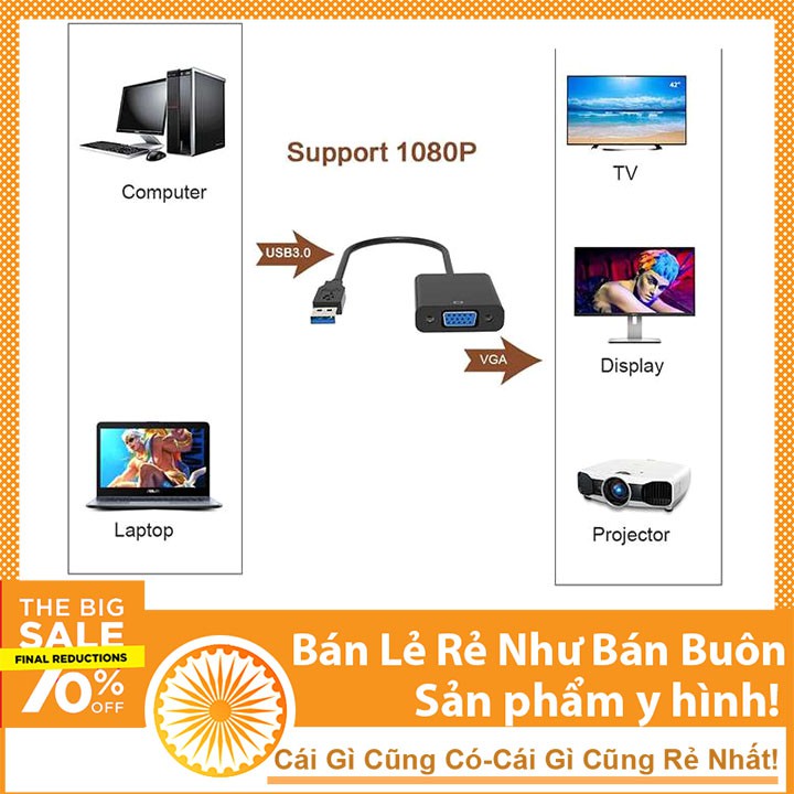 Cáp Chuyển Đổi USB 3.0 Sang VGA Kết Nối Màn Hình Phụ Không Cần Vga Rời