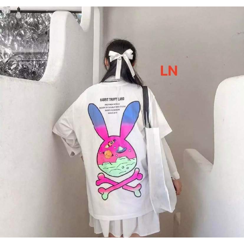 Áo phông thỏ đầu lâu 5d Áo thun nam nữ chất cotton su from rộng  siêu hót