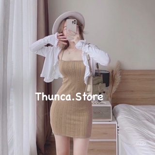 Đầm hai dây nữ len gân Basic , váy body hai dây ôm tôn dáng Basic A284