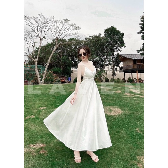 Đầm maxi xoè hai dây cột nơ sau lưng🦋Đầm đi biển