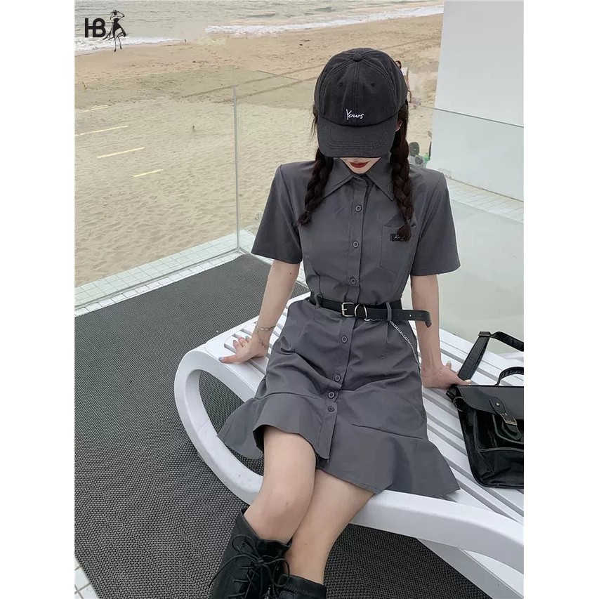 [Mã FAMARAL1 giảm 10K đơn 50K] Đầm sơ mi đuôi cá HB màu xám, đủ size D052 | BigBuy360 - bigbuy360.vn