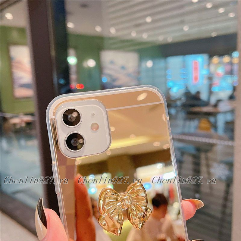 Ốp Điện Thoại Mềm Tráng Gương Đính Nơ Tay Cho Samsung S20 S21 S22 Note 8 9 10 20 Plus Ultra S20FE S21FE