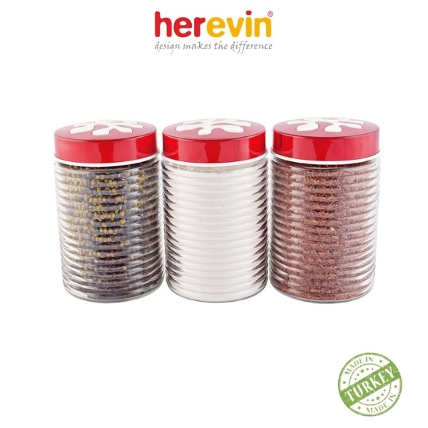 Bộ 2 Hũ Thuỷ Tinh Herevin Tròn Sọc Nắp Decor 1.5L- HEHU135902-803 [GIAO MÀU NGẪU NHIÊN]