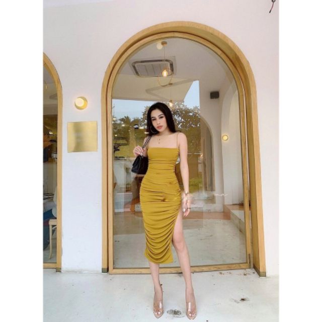 VÁY BODY THUN NHÚN XẺ ĐÙI 2S