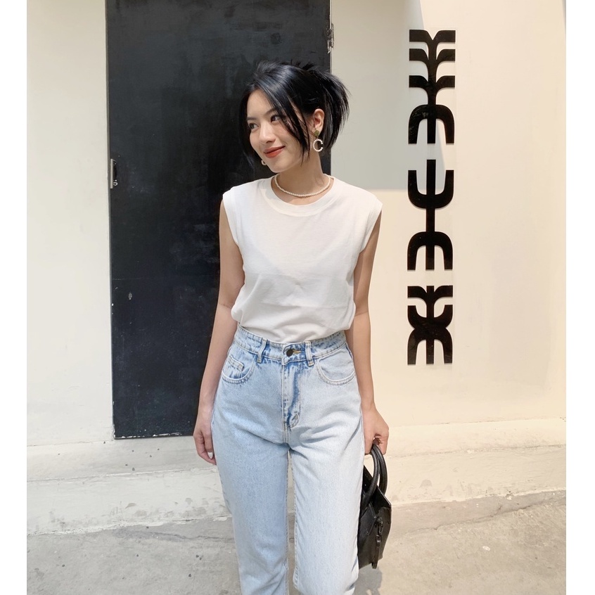 Quần Jeans Lưng Cao Nữ - Momfit Light Blue - Hashtagem ( Mã MFJ.5 )