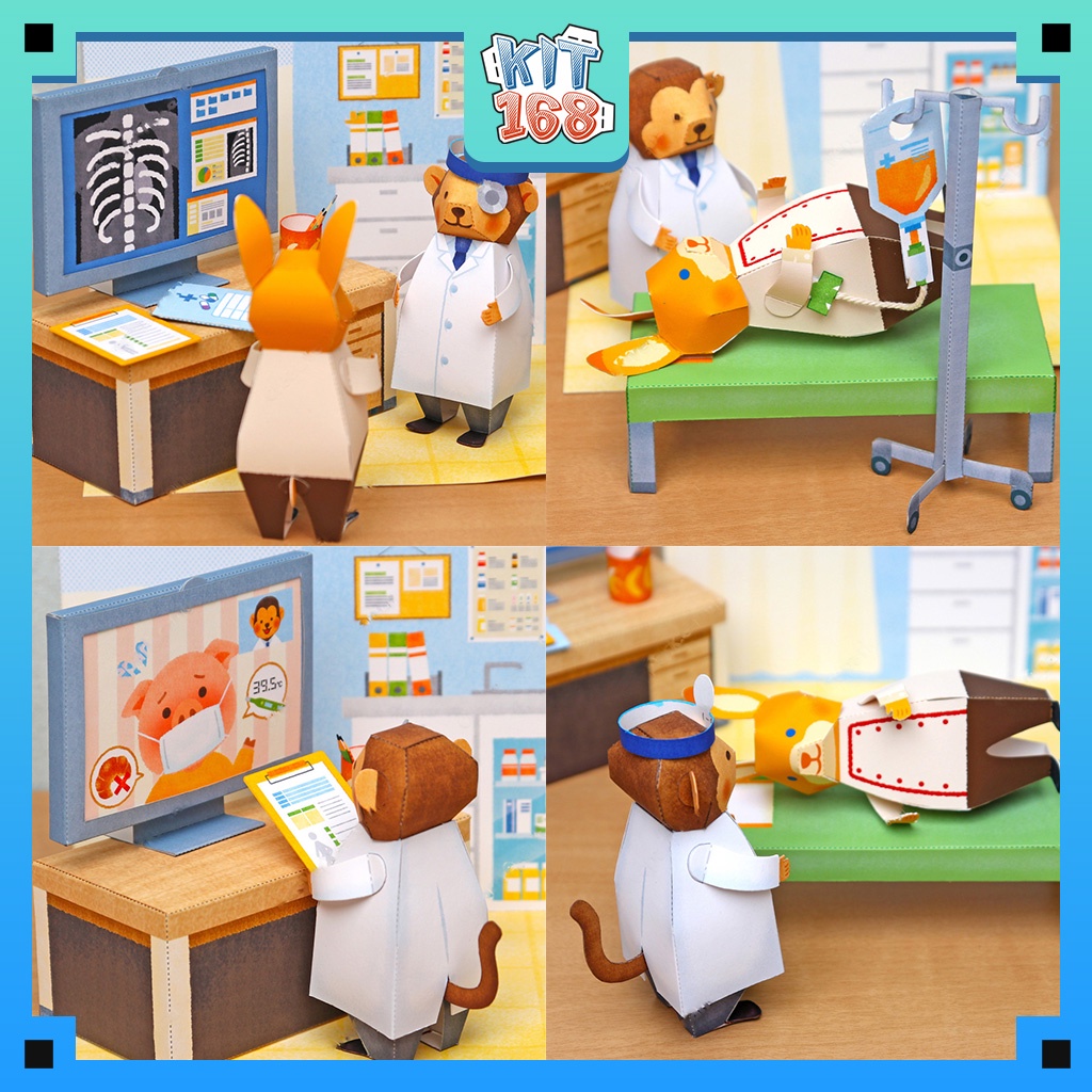 Mô hình giấy động vật Phòng khám của Khỉ con