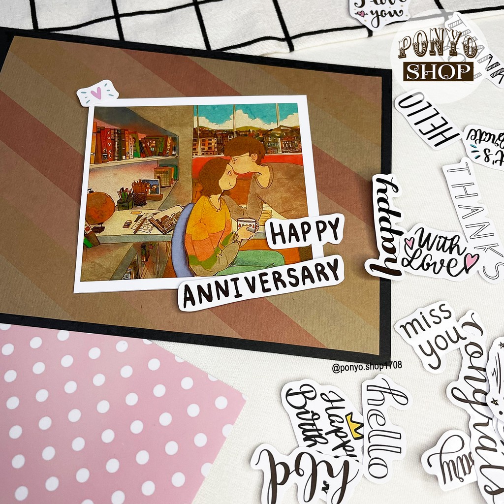 💗 Set 40 sticker 𝐁𝐞𝐬𝐭 𝐖𝐢𝐬𝐡𝐞𝐬 - Happy anniversary  trang trí sổ tay