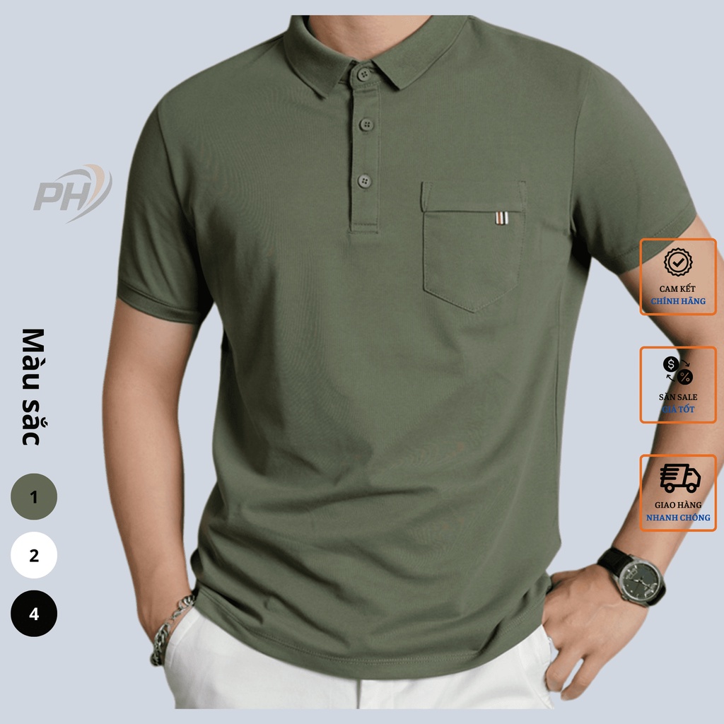 Áo Polo Nam túi ngực - Đen, basic chất cotton cá sấu dày dặn mặc thoáng mát, full size phân phối độc quyền-PHSHOP204