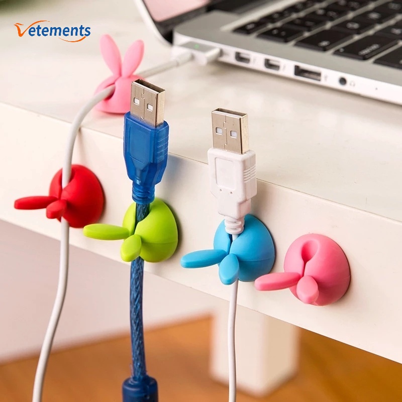 Phụ Kiện Kẹp Dây Cáp/Tai Nghe Tự Dính Hình Tai Thỏ Hoạt Hình Dễ Thương