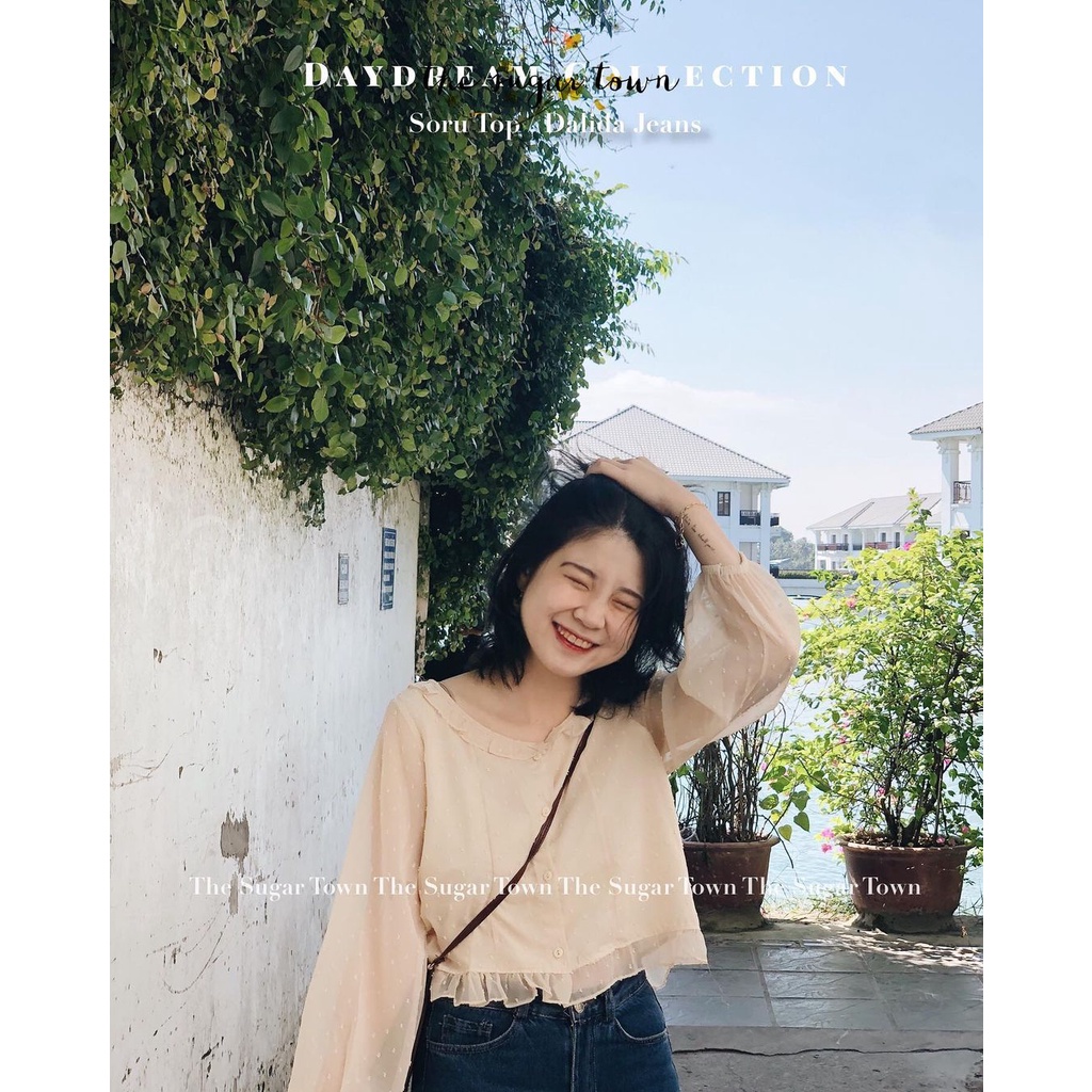 Poppy Top áo sơ mi voan hạt cổ bèo dáng croptop | BigBuy360 - bigbuy360.vn