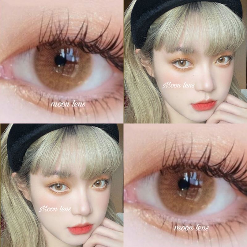 Lens mắt nâu tây vàng cá tính (dòng lens 1 năm) tặng kèm khay đưng