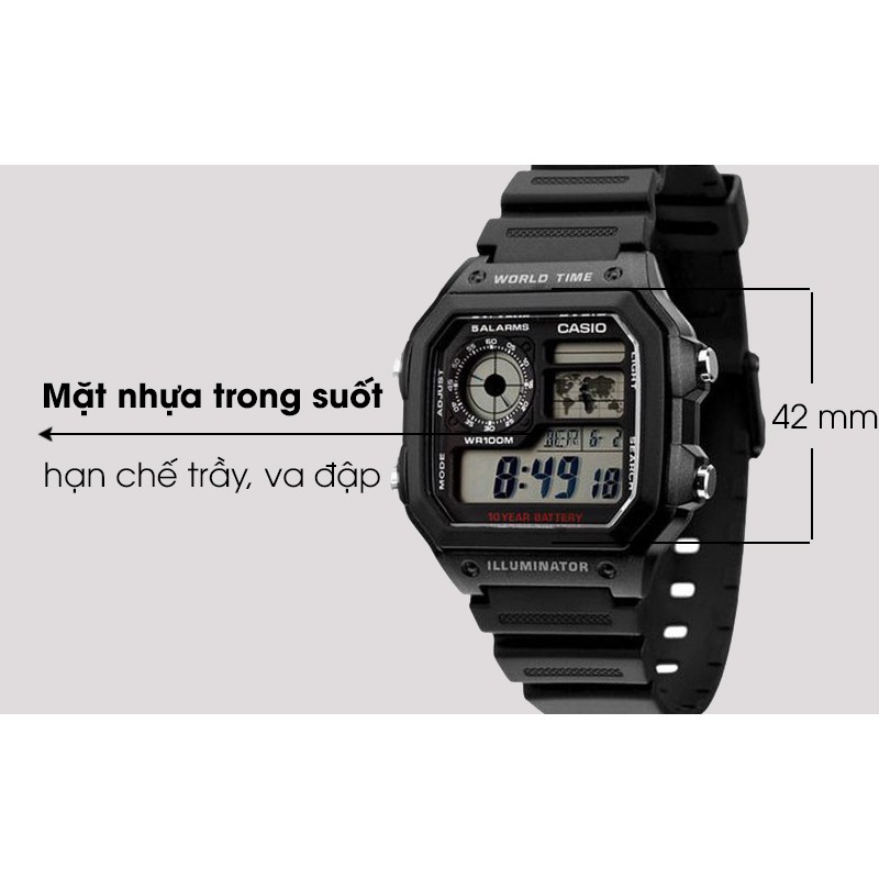 Đồng hồ nam CASIO STANDARD AE-1200WH-1AV Chính hãng - PIN 10 năm - Chống nước tuyệt