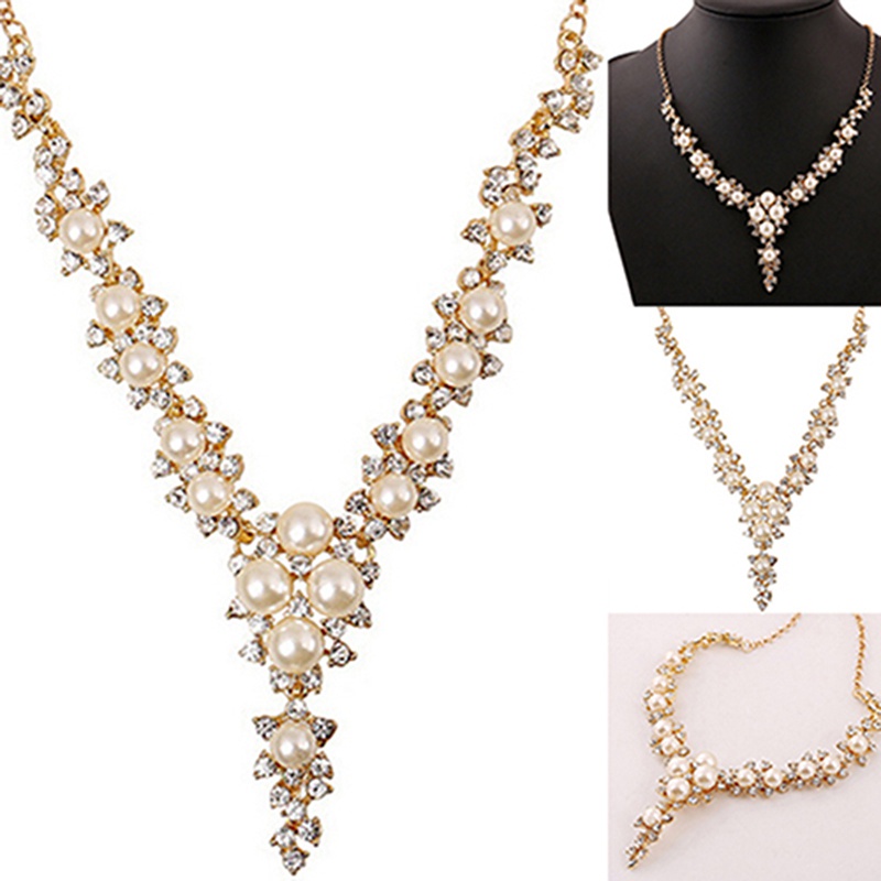 Dây chuyền hợp kim đính đá quý và ngọc trai giả nhân tạo sang trọng quý phái dành cho nữ