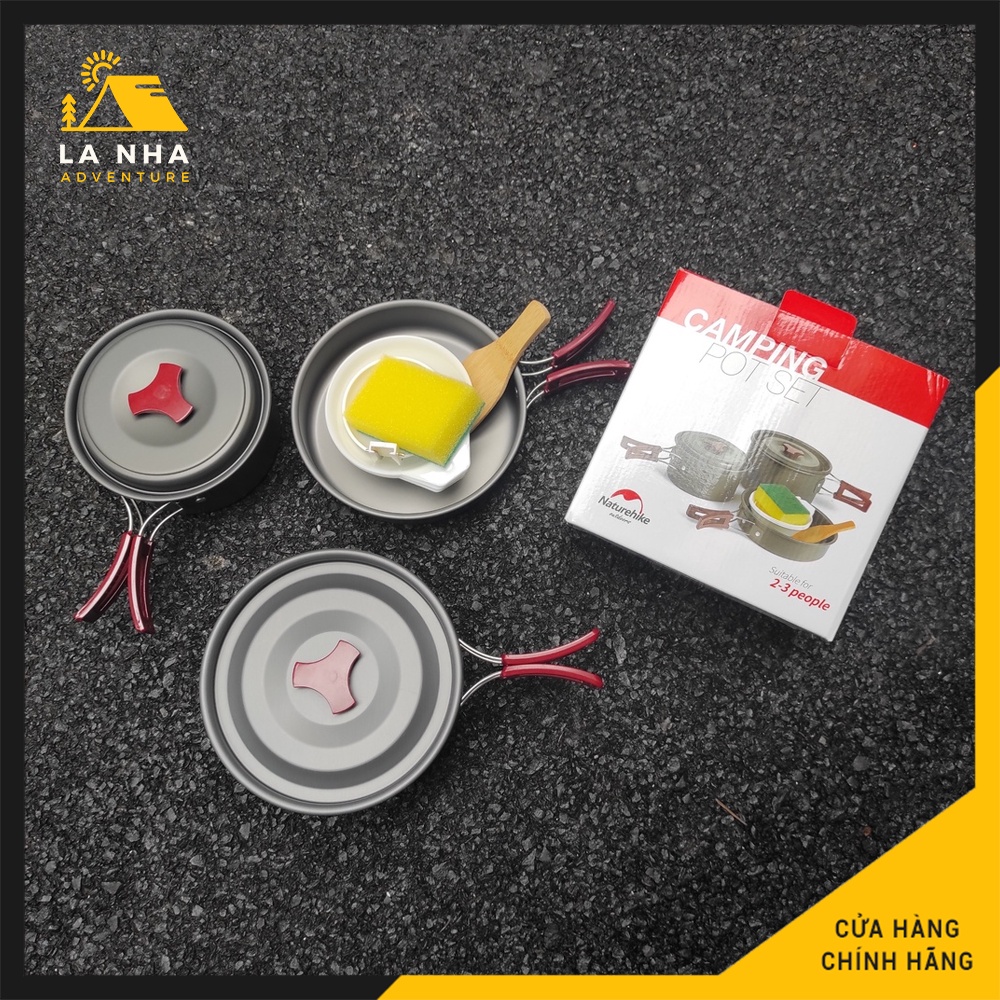 Combo 3 món, set bao gồm 1 bộ nồi   Naturehike, 1 bếp gas Naturehike, 1 bình nhiên liệu 230gr