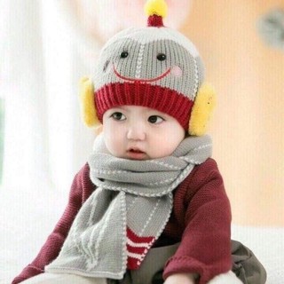 set khăn mũ Len mặt cười cho bé mẫu ngẫu nhiên