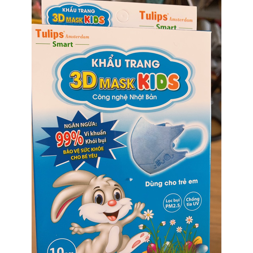 Khẩu Trang Cho Bé Tulip 3D Mask KIDs Hộp 10 Chiếc, an toàn và thoải mái, không gây khó chịu cho bé.