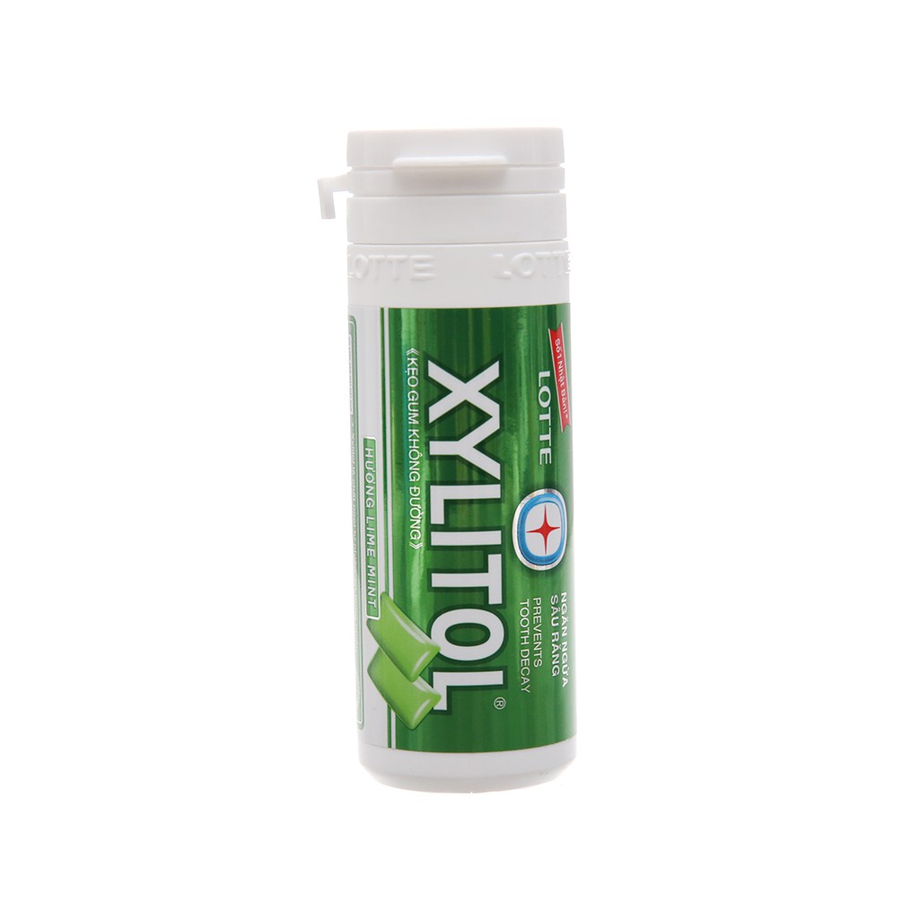 Kẹo gum không đường Lotte Xylitol hương Lime Mint hũ 26.1g