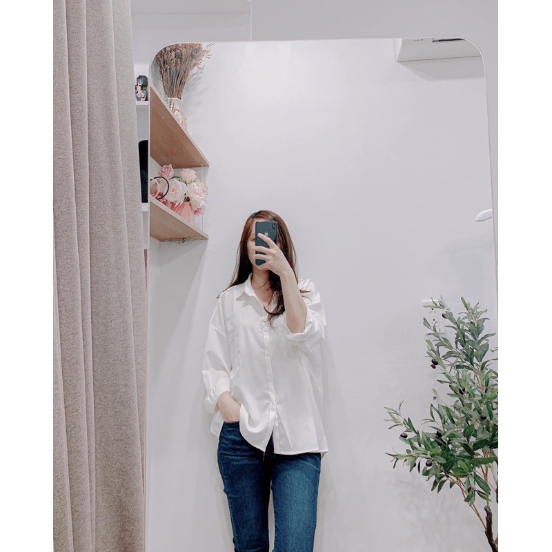 Áo sơ mi basic lụa tăm Ulzzang (hình thật, hàng có sẵn)