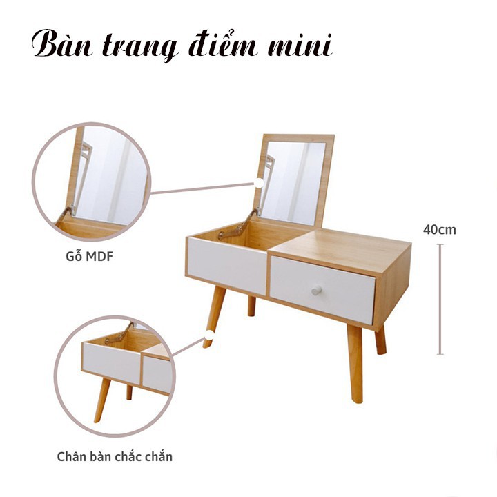 Bàn trang điểm ngồi bệt Tee Decor - Kệ trang điểm mini có gương - Gỗ MDF nhập khẩu, chống mối mọt - Bh 1 năm