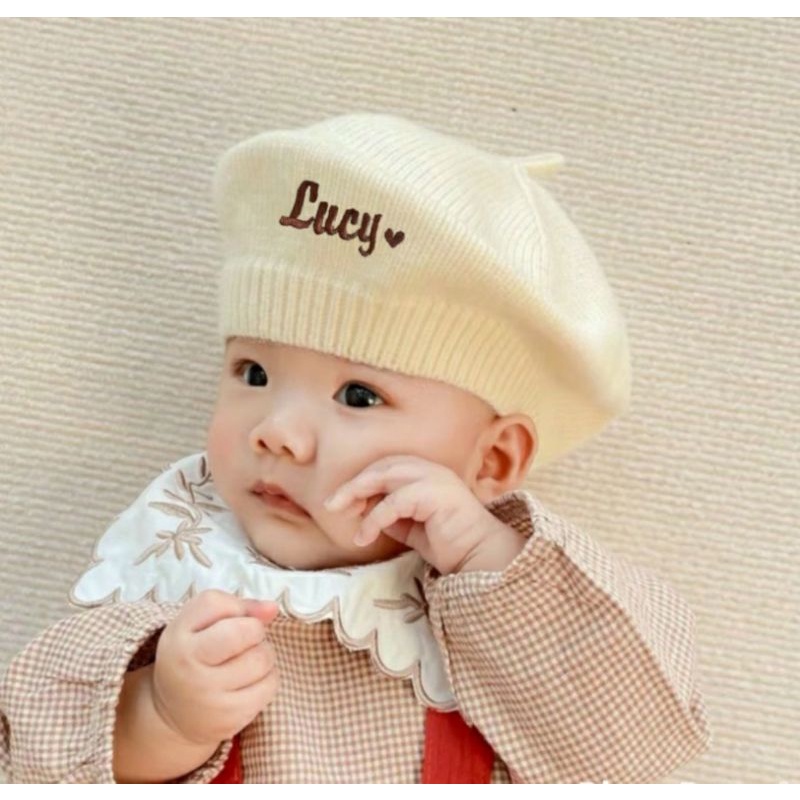 Mũ nồi len thêu tên cho bé theo yêu cầu. Vui lòng ghi chú tên bé khi đặt hàng.