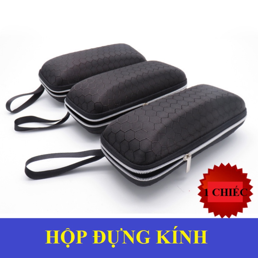 Hộp Đựng Kính Có Tay Cầm Mầu Đen Dạng Khóa Kéo (Tặng Khăn Lau Kính)