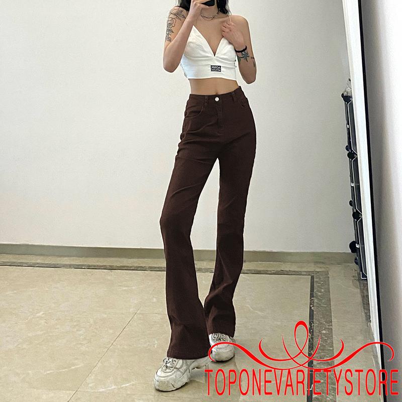 Quần Dài Ống Loe Màu Trơn Thời Trang Cho Nữ