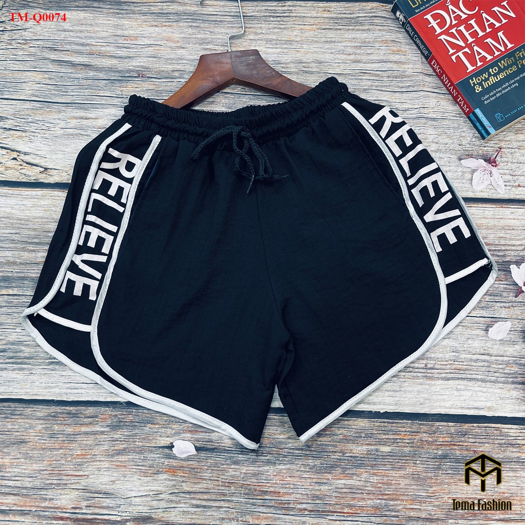 [Mã FAMAYWA giảm 10K đơn 50K] Quần đùi nữ TEMA - quần short nữ cạp chun chất đũi mát có chữ siêu xinh | BigBuy360 - bigbuy360.vn