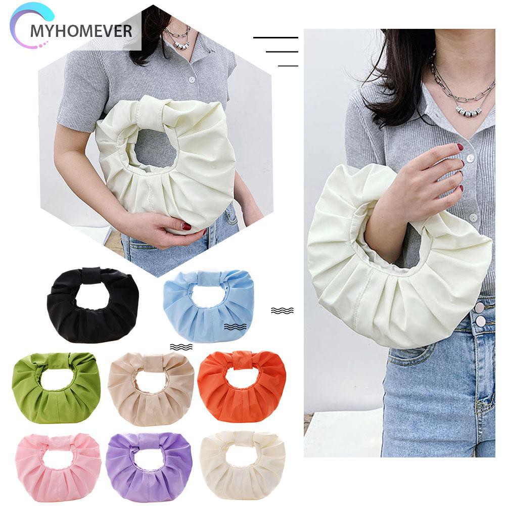 Túi Xách Da Pu Hình Tròn Xếp Ly Nhỏ Xinh Thời Trang Cho Bạn Gái