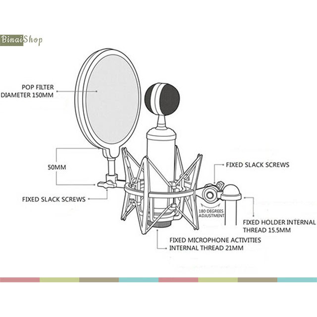 Shock mount kèm màng lọc âm cho micro Transhine SH-100