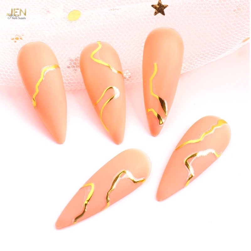 Sticker dán móng nail đường cong line viền vàng