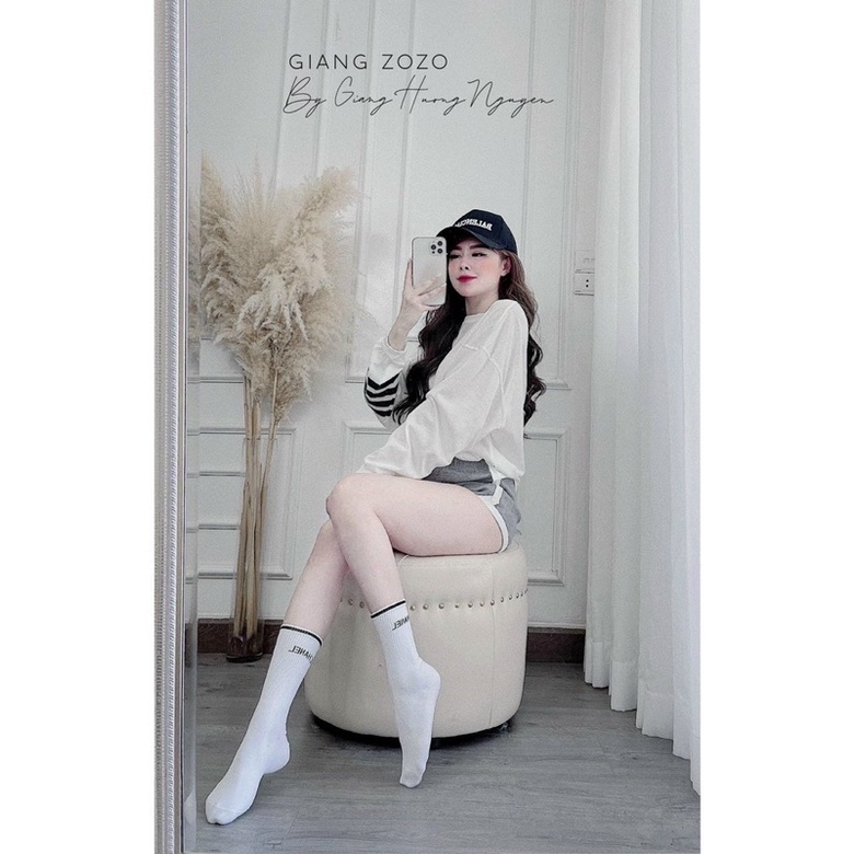 Set áo thun viền tay mix quần short viền sọc