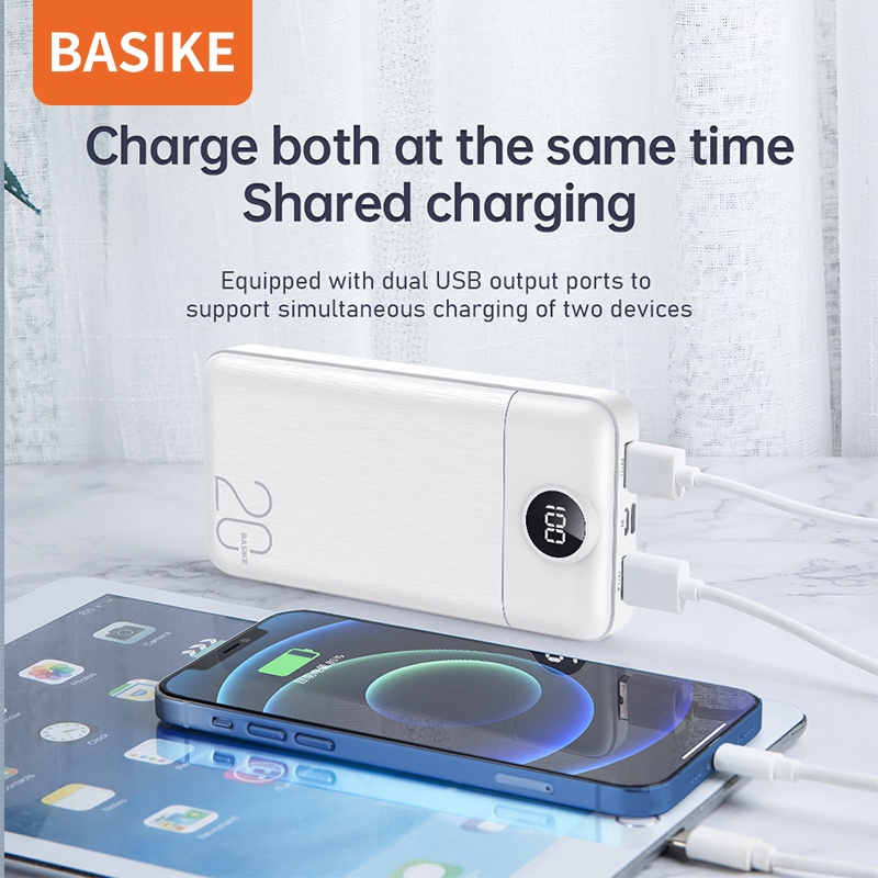 Sạc dự phòng 20000mAh Basike 2 đầu ra USB - Bảo hành 12 tháng