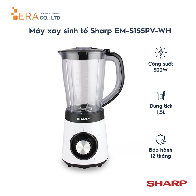 [Mã ELHA22 giảm 5% đơn 300K] Máy xay sinh tố Sharp EM-S155PV-WH