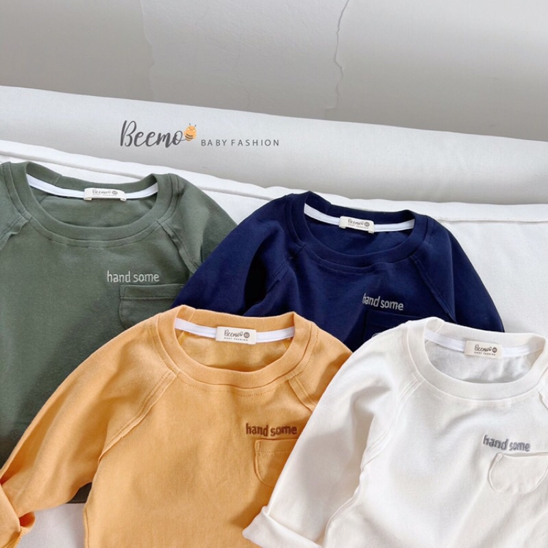 Áo thun cotton dài tay kiểu dáng basic cho bé trai bé gái mặc thu đông đi học đi chơi hãng Beemo
