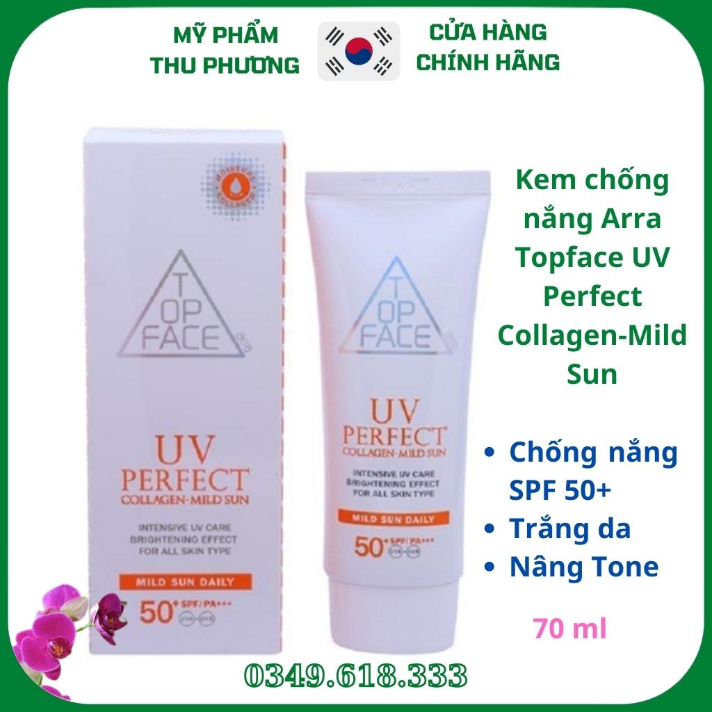 Kem chống nắng dưỡng trắng da mặt ARRATOPFACE UV Perfect Collagen-Mild Sun 70ml Mỹ phẩm chính hãng Hàn Quốc cho da dầu