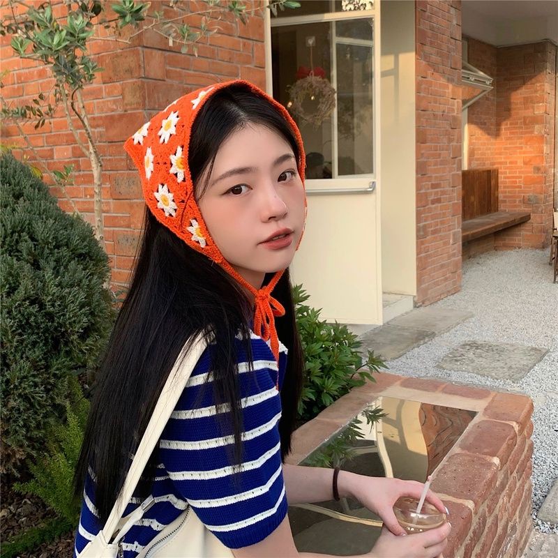 Khăn Bandana len hoa cúc màu sắc làm theo yêu cầu