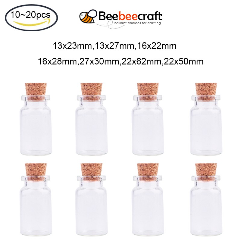 BeeBeecraft 10 ~ 20 cái Hộp đựng hạt trong suốt Lọ thủy tinh Chai thủy tinh có nút chai Mong muốn Chai để trang trí hàng thủ công mỹ nghệ DIY