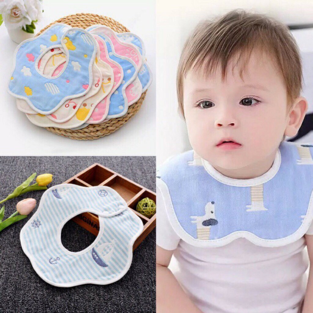 Yếm sợi tre 6 lớp xoay 360 độ có cúc bấm dày dặn siêu thấm hút dành cho bé - PANDAKIDS