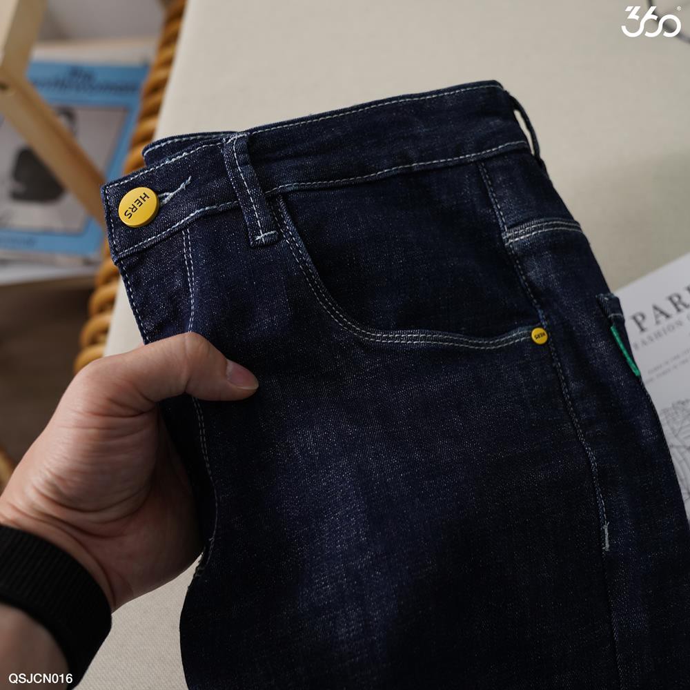 Quần sooc jeans nam 360 BOUTIQUE quần short bò xắn gấu, màu xanh navy - QSJCN016