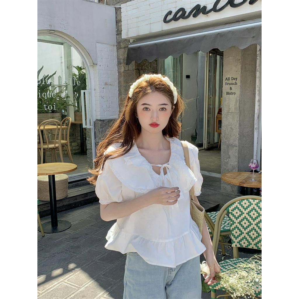 Áo Sơ Mi Tay Ngắn Rộng Có Dây Buộc Đôi Phong Cách Mới 63325