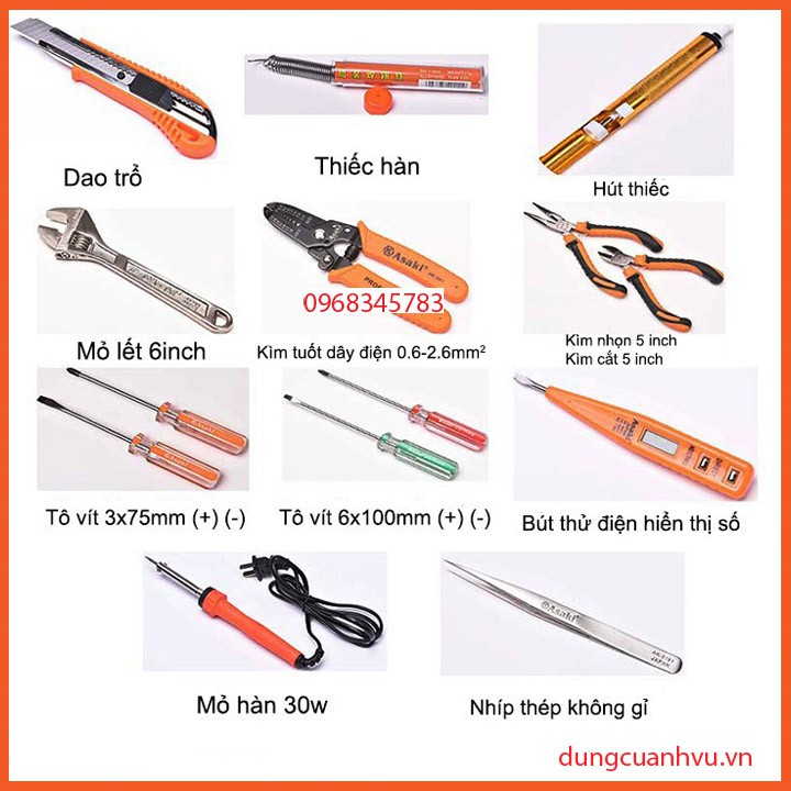 Bộ dụng cụ sửa chữa điện tử đa năng 15 chi tiết Asaki AK-9830