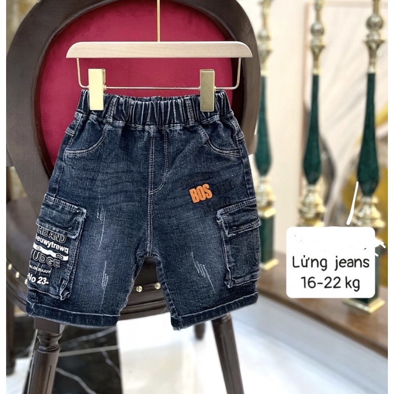 Quần short bò cho bé trai, Quần Jean lửng cao cấp, mềm mịn thoáng mát, co giãn form dáng chuẩn đẹp từ 16kg đến 22kg