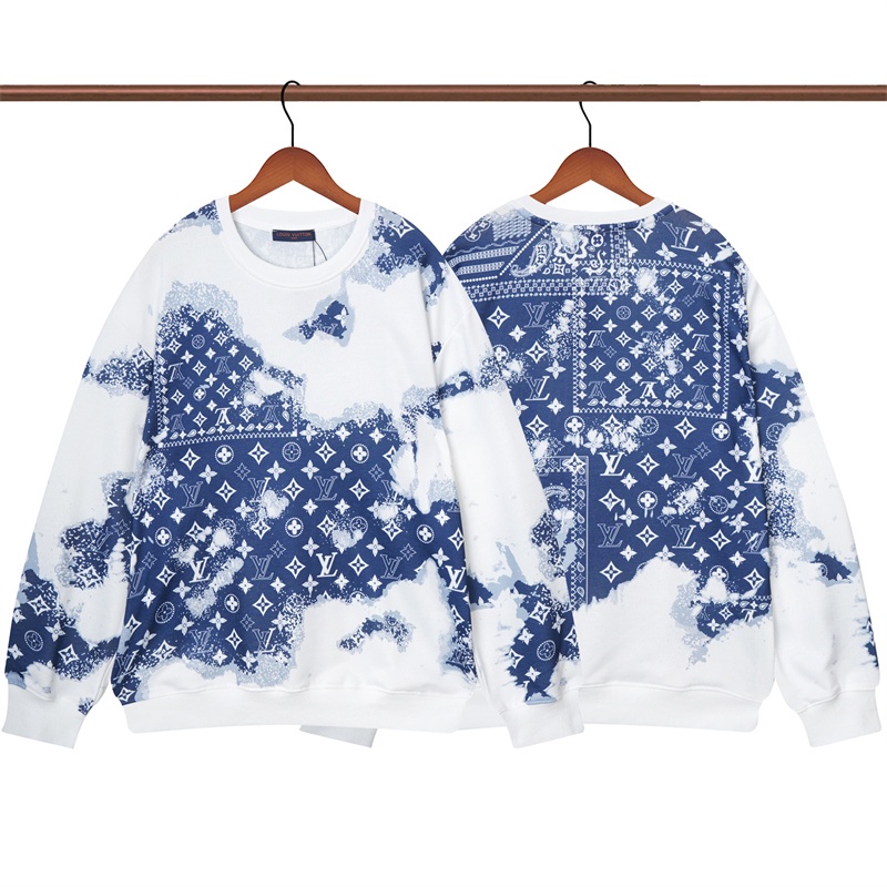 L & V-Áo sweater Cổ Tròn Dáng Rộng Màu Nhuộm In logo Thiết Kế Bất Đối Xứng Vừa Vặn Cho Cặp Đôi