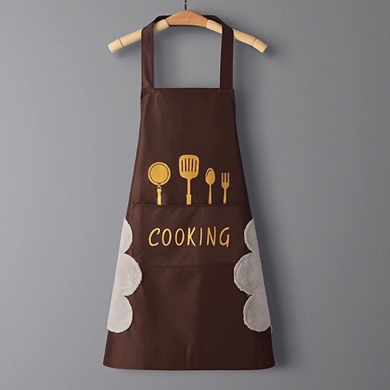 Tạp dề Cooking phong cách Hàn Quốc, chất lệu cotton chống thấm nước, có túi đựng và lau tay tiện lợi