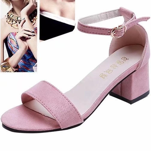 Giày Sandal Cao Gót Mũi Tròn Đế Dày Hở Ngón Bằng Cao Su Mềm Phối Khóa Cài Thời Trang Dành Cho Bạn Nữ