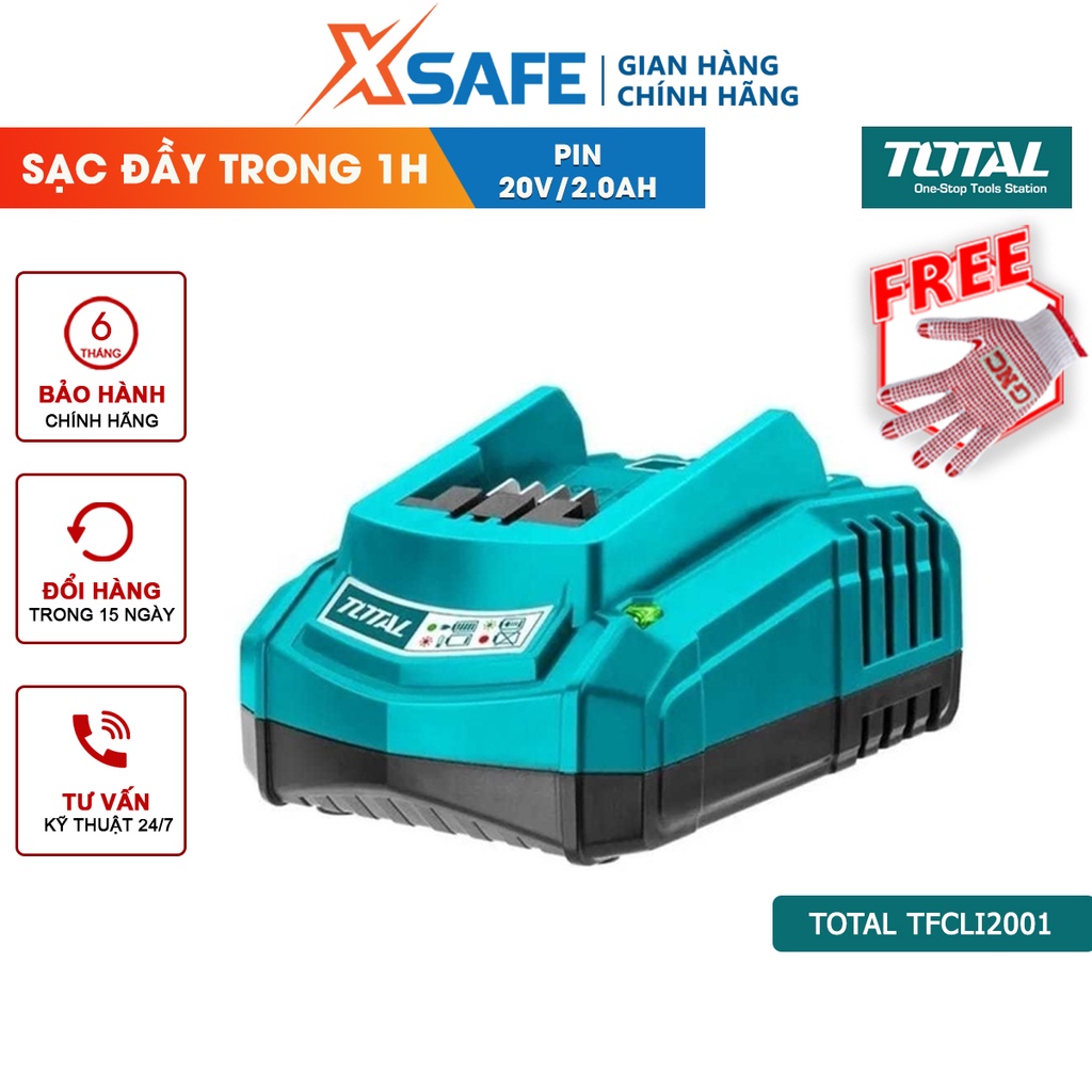 Đế sạc pin TOTAL TFCLI2001 Cục sạc pin nhanh dùng cho các dòng pin 20V của TOTAL, thời gian sạc đầy là 1 giờ - [XSAFE]