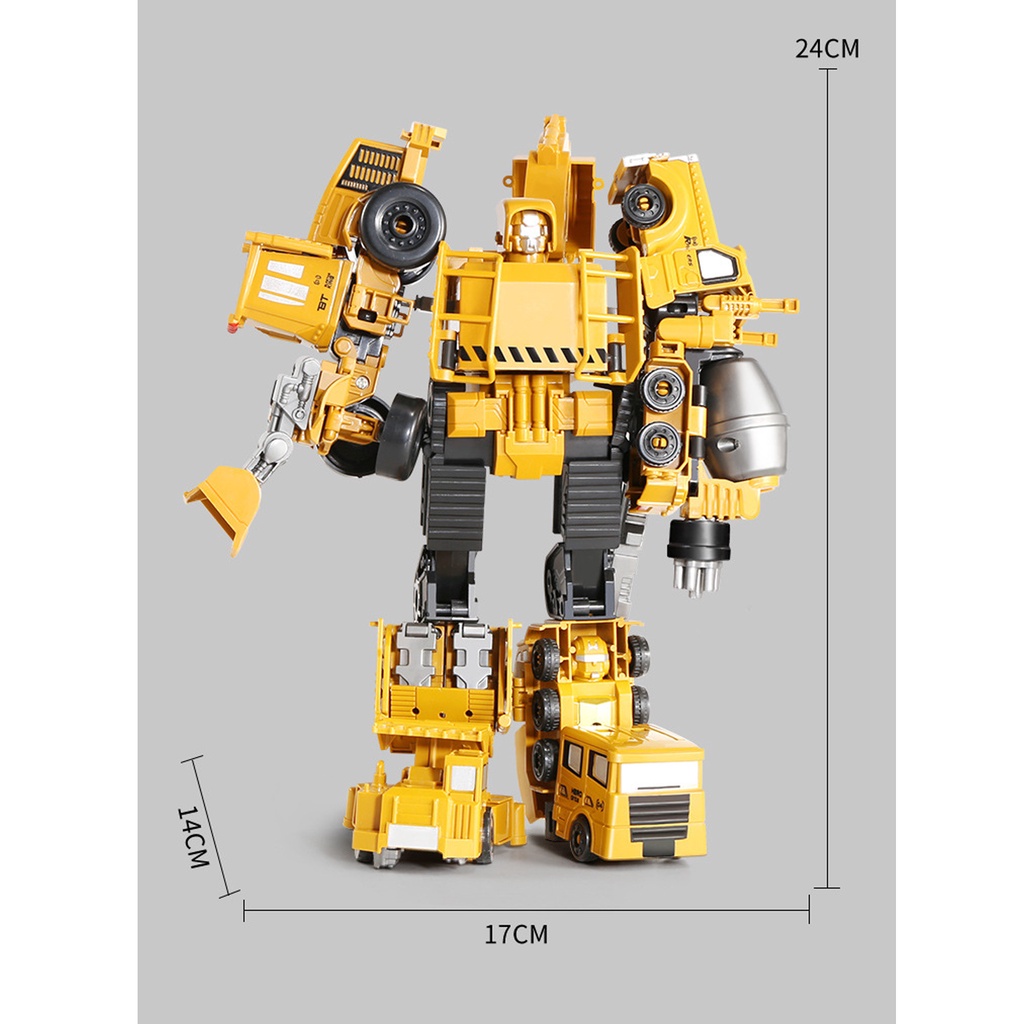 Robot biến hình siêu nhân bộ 5 xe ô tô công trình lắp ráp siêu to khổng lồ cho bé Gôn đồ chơi