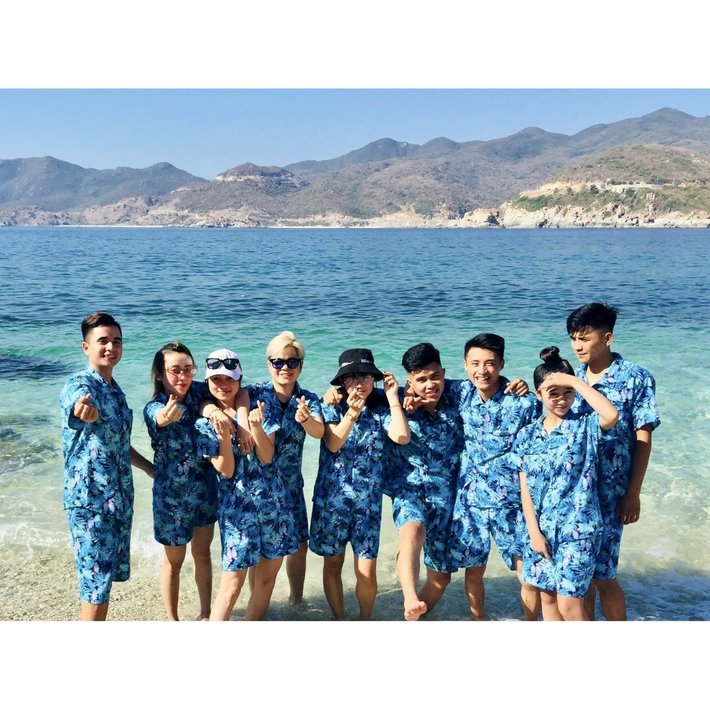 Đồ bộ đi biển hawaii vẹt xanh thích hợp mặc nhóm, đồng phục gia đình đi biển, team building