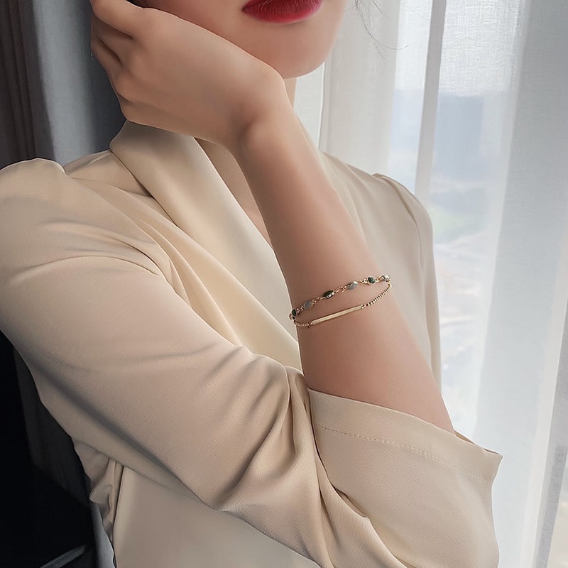 Vòng đeo tay nữ Ahellogirl phối đá phong cách Pháp đơn giản